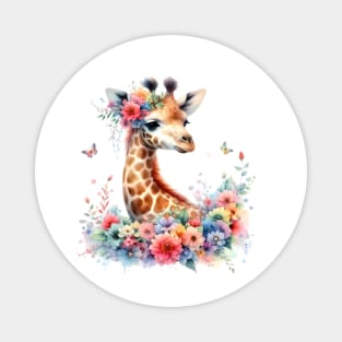 A baby giraffe decorated with beautiful colorful flowers. Magnet